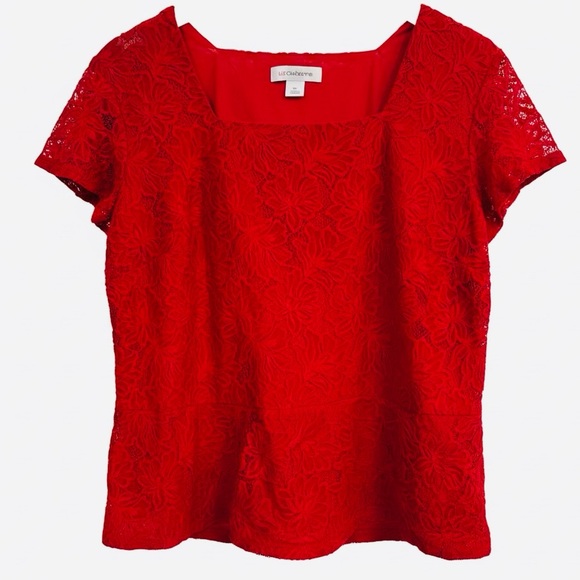 Liz Claiborne Tops - Liz Claiborne Red Floral Lace Square Neck Blouse XL Romantic Valentine's Day